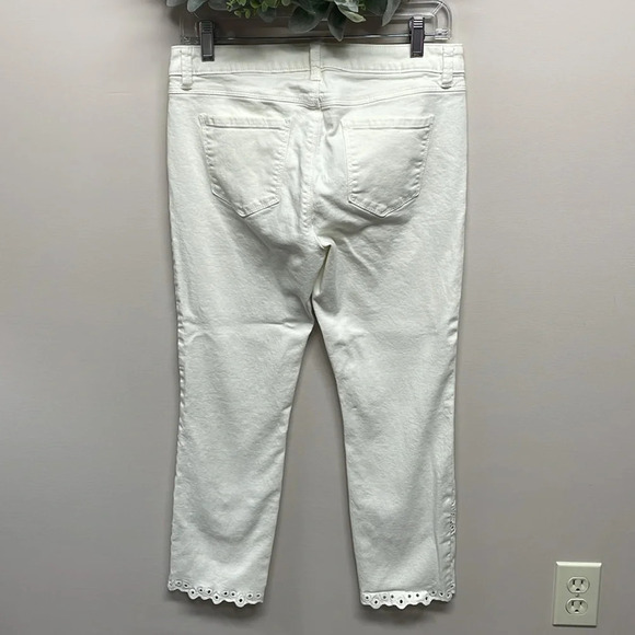 Lauren Conrad Cream Off White Skinny Crop Denim Jeans Embroidered Hem 6 - Picture 4 of 15